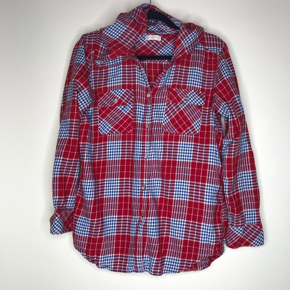 Nevada Red Plaid Buttonup Flannel Hoodie Shirt